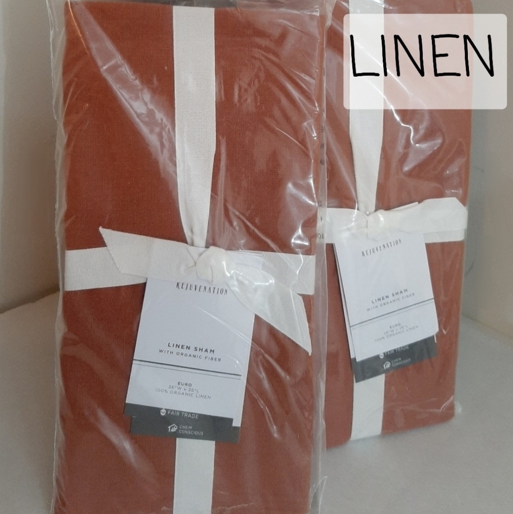 Rejuvenation EURO 100% Organic Linen shams Terracotta
